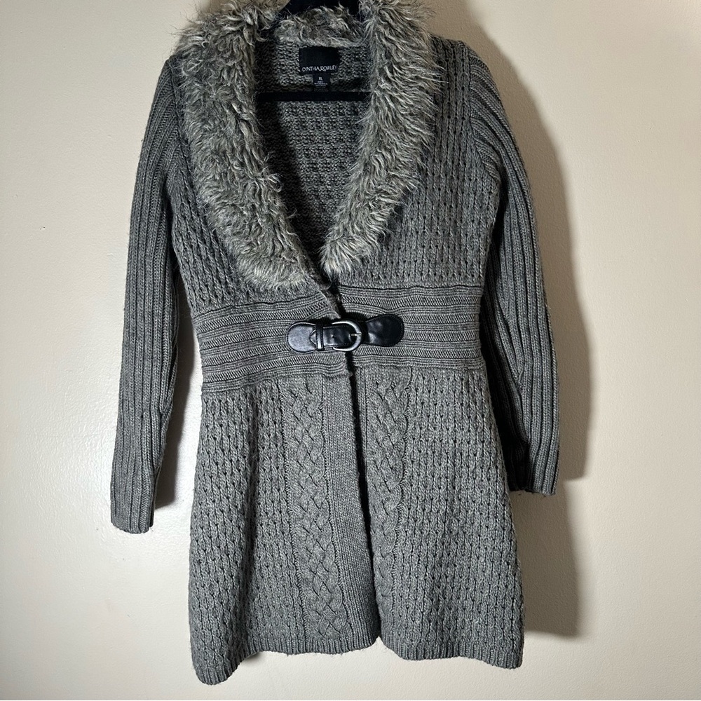Cynthia Rowley Faux Fur Collared Sweater Gray Size X Large